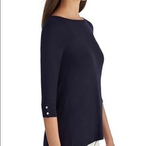 WHBM 3/4 SLEEVE WOVEN BACK LAYERED PULLOVER